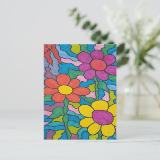 Retro Hippie Flower Briefkaart (Staand voorkant)