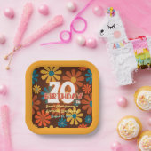 Retro Hippie Flower Gepersonaliseerde 70e verjaard Papieren Bordje (Feest)