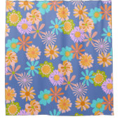 Retro Hippie Flower Pattern in Blue Douchegordijn (Voorkant)