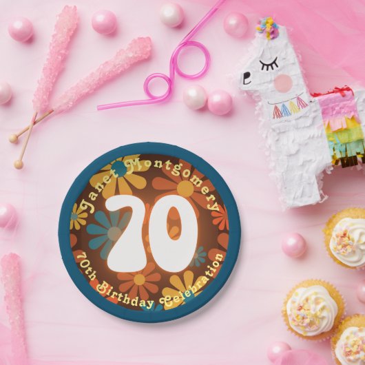 Retro Hippie Flower Power 70e verjaardag Papieren Bordje (Feest)