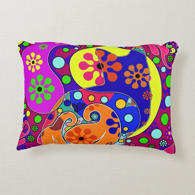Retro Hippie Flower Power Paisley Cat Pop Art Accent Kussen (Achterkant)
