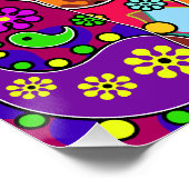 Retro Hippie Flower Power Paisley Cat Pop Art Poster (Hoek)