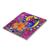 Retro Hippie Flower Power Paisley Cat Pop Art Tegeltje (Zijkant)