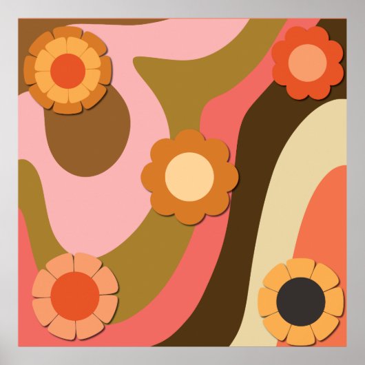 Retro hippie flower swirls poster (Voorkant)