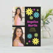 Retro Hippie Flowers 2 Foto Afstuderen Aankondiging (Staand voorkant)
