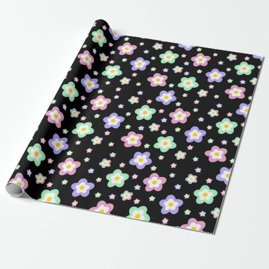 Retro Hippie Flowers Cadeaupapier (Uitgerold)