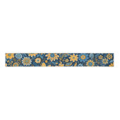 Retro Hippie Flowers Design Geel Blauw Grosgrain Lint (Voorkant)