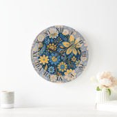 Retro Hippie  Flowers Design Geel Blauw Grote Klok (Huis)