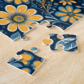 Retro Hippie  Flowers Design Geel Blauw Legpuzzel (Zijkant)