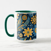 Retro Hippie Flowers Design Geel Blauw Mok (Links)