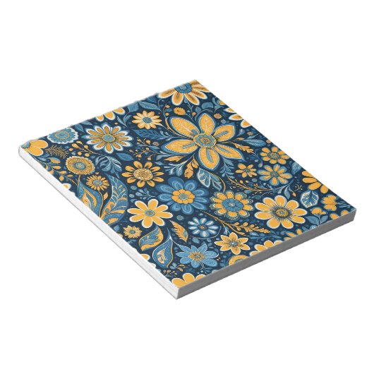 Retro Hippie Flowers Design Geel Blauw Notitieblok (Schuin)