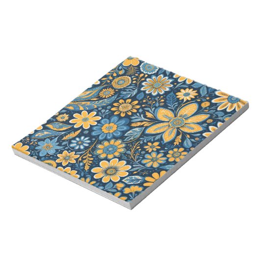 Retro Hippie  Flowers Design Geel Blauw Notitieblok (Linkerzijde)