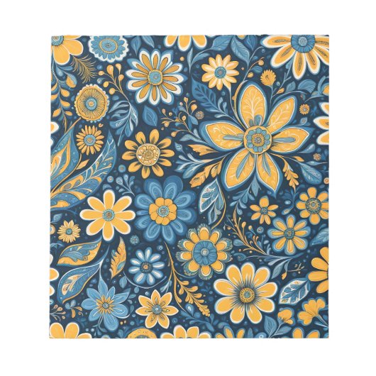 Retro Hippie Flowers Design Geel Blauw Notitieblok (Voorkant)