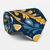 Retro Hippie Flowers Design Geel Blauw Stropdas (Opgerold)