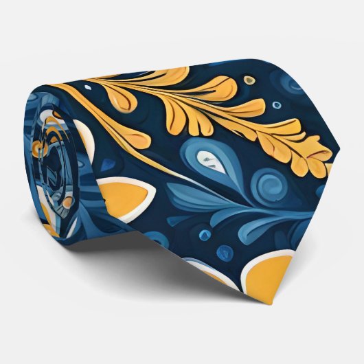 Retro Hippie Flowers Design Geel Blauw Stropdas (Opgerold)