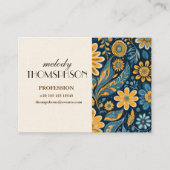 Retro Hippie  Flowers Design Geel Blauw Visitekaartje (Voorkant)