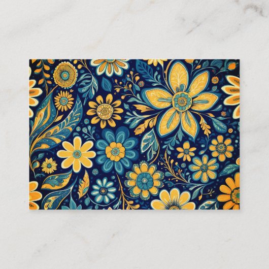 Retro Hippie  Flowers Design Geel Blauw Visitekaartje (Achterkant)