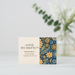 Retro Hippie Flowers Design Geel Blauw Visitekaartje