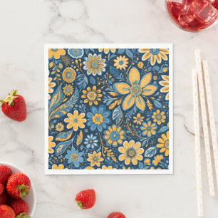 Retro Hippie  Flowers Design Geel bord Servet