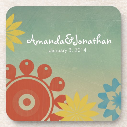 Retro Hippie Flowers Drankjes Onderzetter (Voorkant)