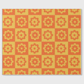 Retro Hippie Flowers op Checkerboard Geel Sinaasap Cadeaupapier (Vlak)