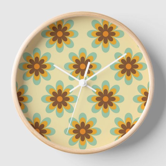 Retro Hippie Flowers Wall klok (Voorkant)