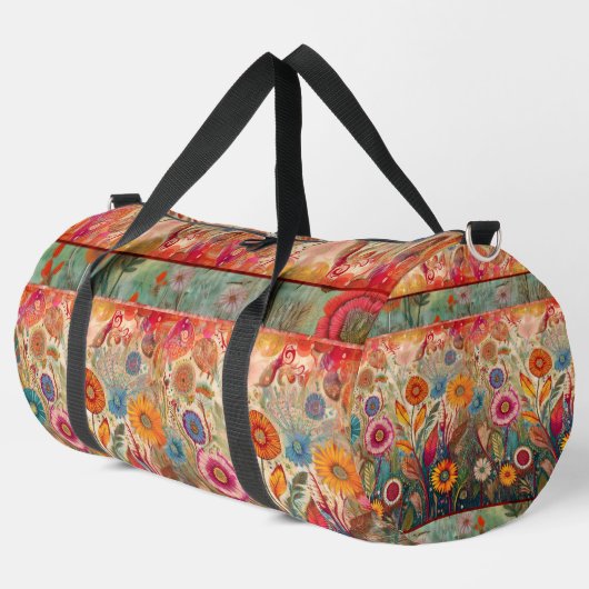 Retro Hippie: Folk Art Tuin Duffle Bag Plunjezak (Linkerhoek)