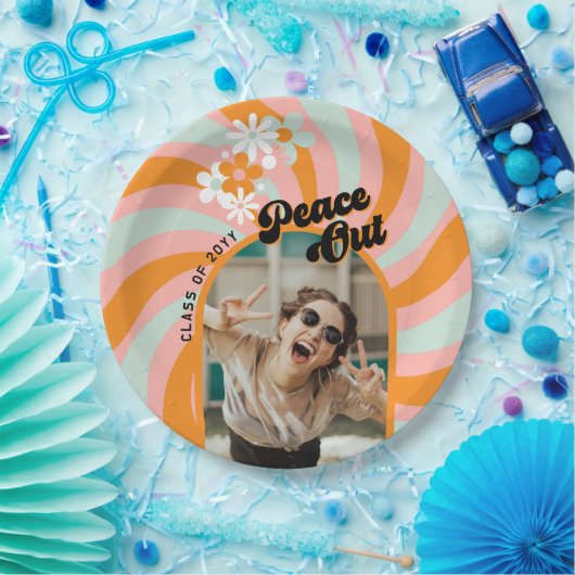 Retro Hippie Foto Afstuderen Papieren Bordje (Feest)