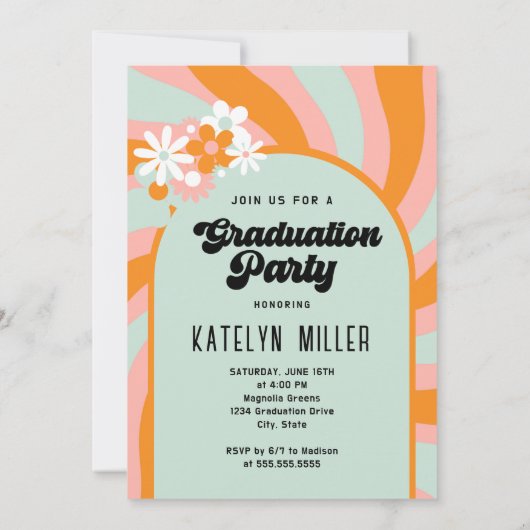 Retro Hippie Foto Afstuderen Uitnodiging (Achterkant)