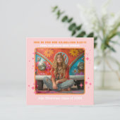 Retro Hippie Foto Geslaagd Party Roze sinaasappel Kaart (Staand voorkant)