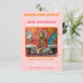 Retro Hippie Foto Geslaagd Party Roze sinaasappel Kaart (Staand voorkant)