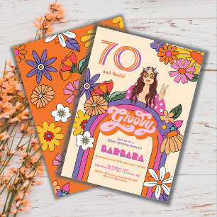 Retro Hippie Girl 70's 60's Groovy Birthday Party Kaart