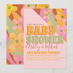Retro Hippie Groovy Bloem Baby Shower Kaart