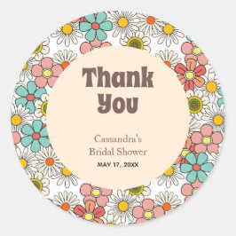 Retro Hippie Groovy Bloem Bruidsdouche Bedankt Ronde Sticker