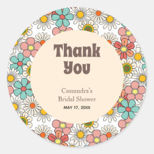Retro Hippie Groovy Bloem Bruidsdouche Bedankt Ronde Sticker