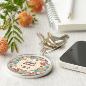 Retro Hippie Groovy Bloem Bruidsdouche Dank Je Sleutelhanger (Zijkant)