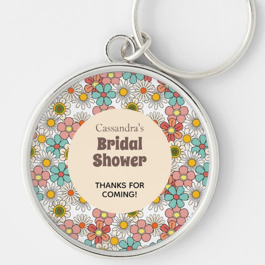 Retro Hippie Groovy Bloem Bruidsdouche Dank Je Sleutelhanger (Voorkant)