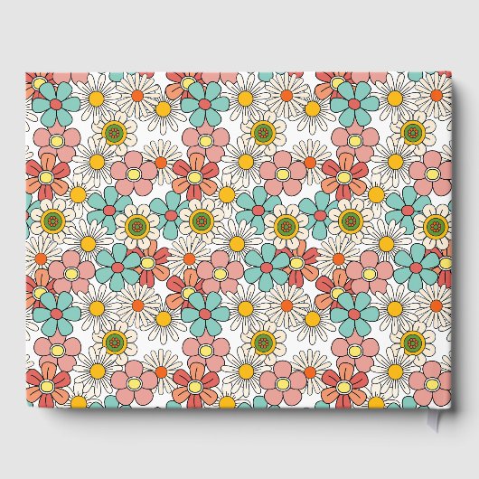 Retro Hippie Groovy Bloem Bruiloft Feest  Gastenboek (Achterkant)