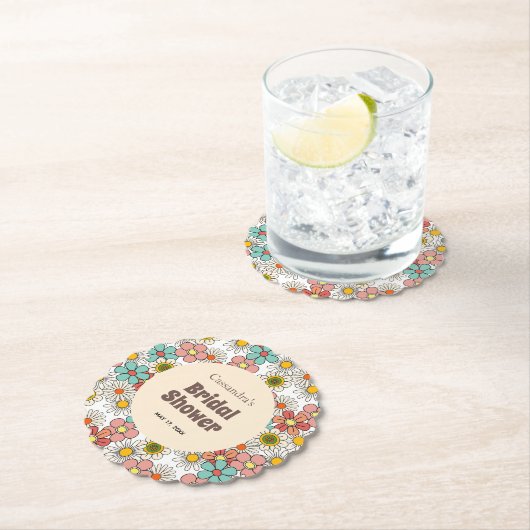 Retro Hippie Groovy Bloem Bruiloft Kartonnen Onderzetters (Insitu)