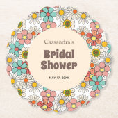 Retro Hippie Groovy Bloem Bruiloft Kartonnen Onderzetters (Voorkant)