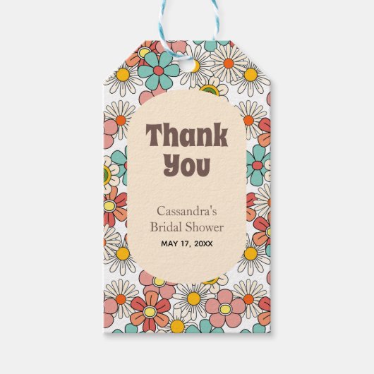 Retro Hippie Groovy Bloem Bruiloft Thank You Cadeaulabel (Voorkant)