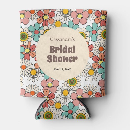 Retro Hippie Groovy Bloem Bruiloftsborrel Blikjeskoeler (Voorkant)