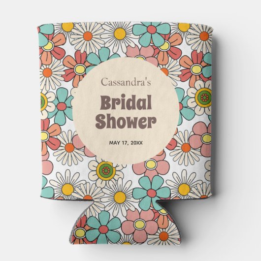 Retro Hippie Groovy Bloem Bruiloftsborrel Blikjeskoeler (Achterkant)