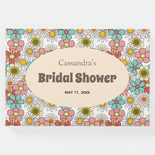 Retro Hippie Groovy Bloem Bruiloftsborrel  Gastenboek (Voorkant)