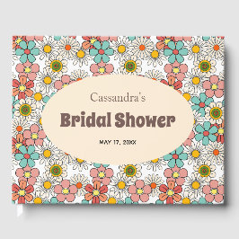 Retro Hippie Groovy Bloem Bruiloftsborrel Gastenboek