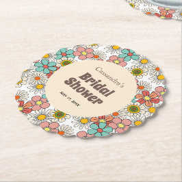 Retro Hippie Groovy Bloem Bruiloftsborrel Kartonnen Onderzetters
