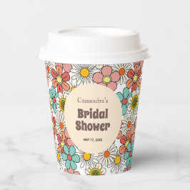 Retro Hippie Groovy Bloem Bruiloftsborrel  Papieren Bekers