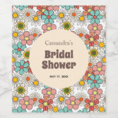 Retro Hippie Groovy Bloem Bruiloftsborrel  Wijn Etiket (Enkel label)