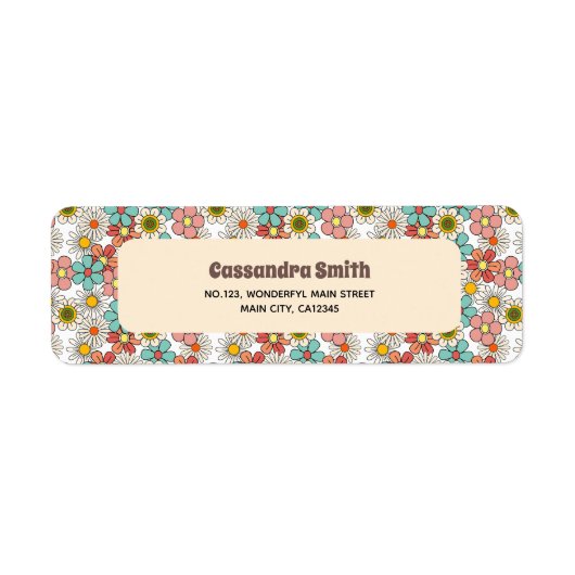 Retro Hippie Groovy Bloem Retouradres Etiket (Voorkant)
