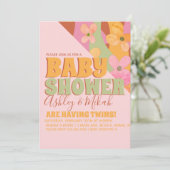 Retro Hippie Groovy Flower Baby shower Kaart (Staand voorkant)